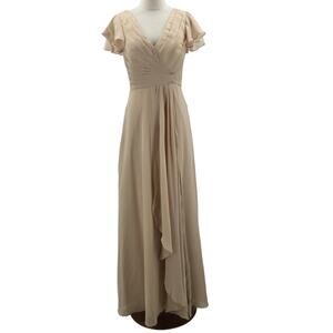 BRIDESMAID SZ 10 L cream vneck bridesmaid party maxi formal dress NEW 0B2